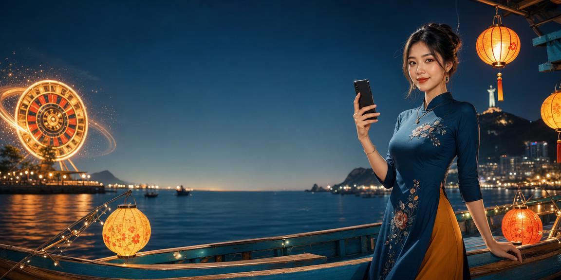 Cảnh quay sòng bạc với vòng quay roulette và đèn lồng Hội An